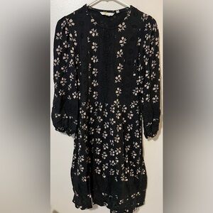 Boden Bouquet Bud Detail Eyelet Lace  Jersey Bohemian Cottagecore black  Dress